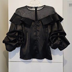 CQbyCQ Ruffle/Mesh Black Blouse -NEW! Never worn